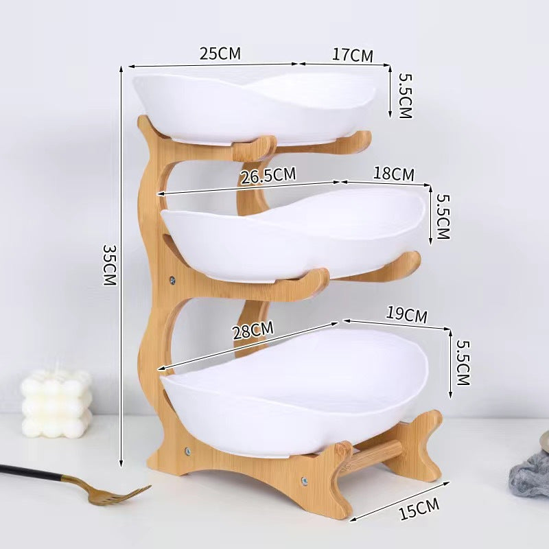 Wooden 3-Tier Fruit and Vegetable Basket with Wooden Legs - Versatile Kitchen Organizer for Fruits, Vegetables, and Iced Food - Perfect for Refrigerator Storage, Fruit Basket for Kitchen