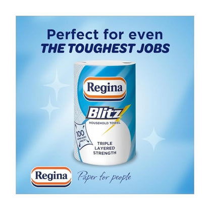 Regina Blitz Household Towels – 12 Rolls Per Pack, 3-Ply Kitchen Roll, 70 Sheets Per Roll, Paper Packaging