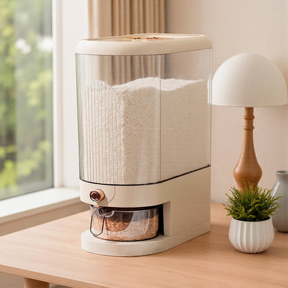 5/ 10KG Rice Dispenser, Rice Containers Storage with Measuring Cup Household Cereal Dispenser Bucket for Rice, Flour, Salt, Oat, Cereals, Cream White