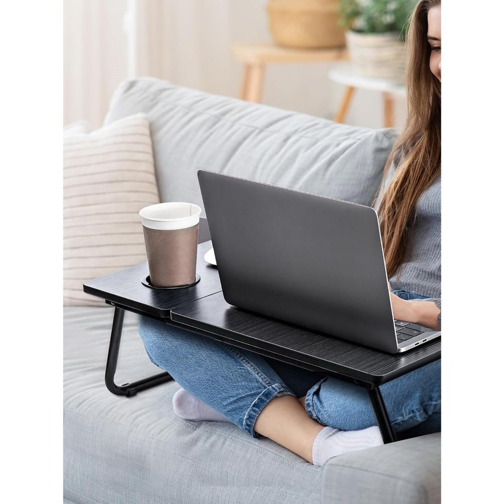 Foldable Laptop Desk, Adjustable Laptop Table with Cup Holder, Portable Bed Tray Table for Working, Reading, Eating, and Studying, Ergonomic Notebook Stand with Non-Slip Design