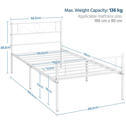 Costoffs Metal Platform Bed, Metal Bed Base, Metal Bed Frame with Scroll Design Headboard and Footboard, Mattress Foundation, Easy Assembly Bed, Bedroom Furniture, Metal-Framed Bed Base with Storage, Black/White/Pink