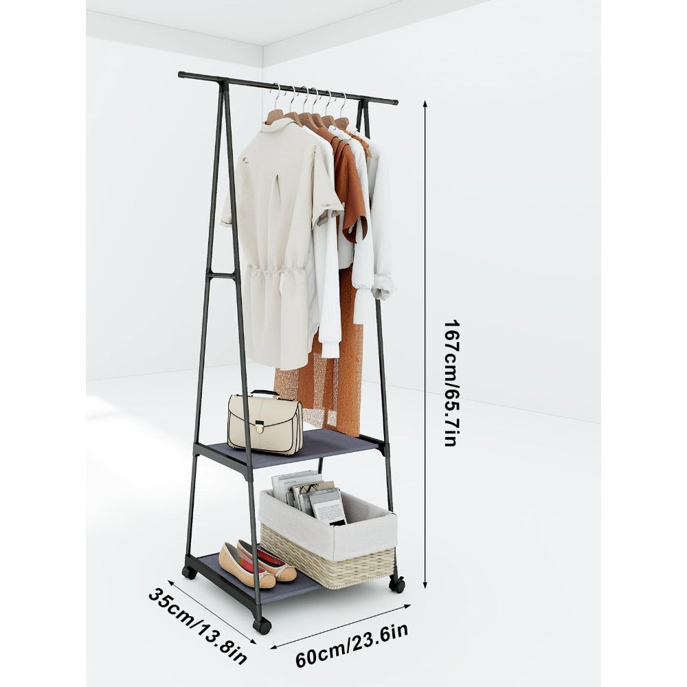 Multifunctional Metal Clothes Hanger with Triangular Wheeled Stand, Mobile Multi-Layer Storage And Organization Rack, Suitable for Home, Kitchen, Wardrobe Organization, Hanging Clothes And Coat Rack - Suitable for Easter, Thanksgiving, Valentine'S Day, Fa