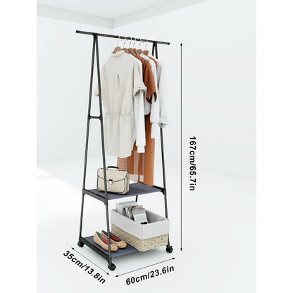 Multifunctional Metal Clothes Hanger with Triangular Wheeled Stand, Mobile Multi-Layer Storage And Organization Rack, Suitable for Home, Kitchen, Wardrobe Organization, Hanging Clothes And Coat Rack - Suitable for Easter, Thanksgiving, Valentine'S Day, Fa