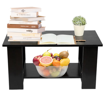 Modern Coffee Table Living Room Tea Side End Desk With Lower Storage Shelf Black