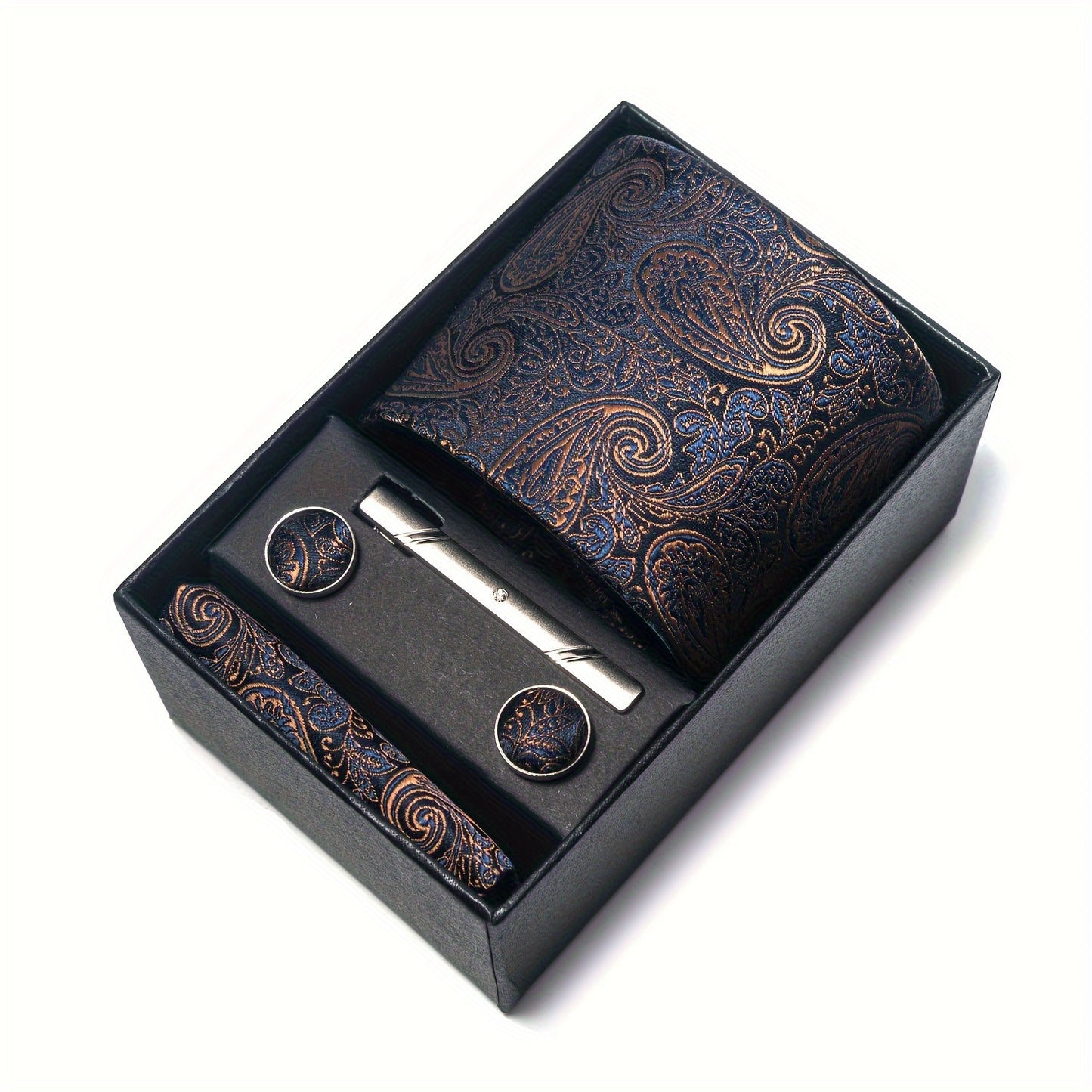 Men Men Black Paisley Tie Wedding Gift Box Tie Pocket Squares Set Necktie Box Suit Additions Fit Wedding