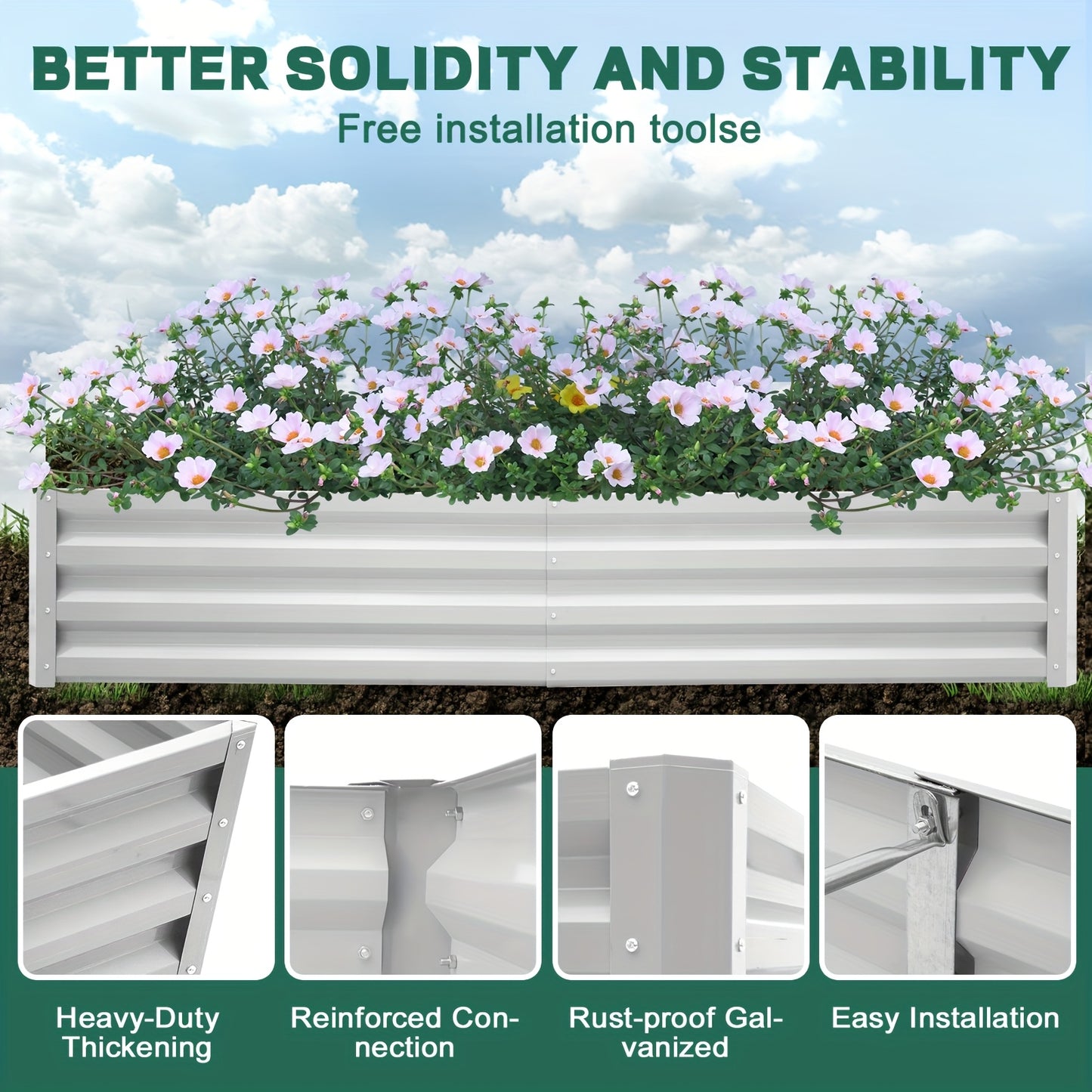 Modern Striped Metal Garden Planter, Oval, Rectangular, Multiple Components, 120Cm X 60Cm X 30Cm, 180 X90 X30Cm, Outdoor Galvanized Steel Raised Bed, Perfect for Growing Fruits, Vegetables, Flowers And Herbs - 1pc
