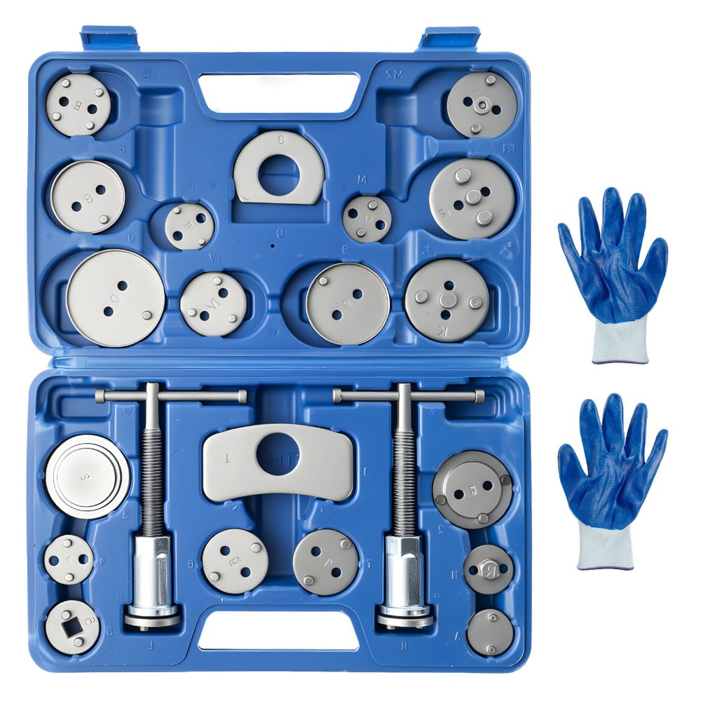 22pcs Brake Caliper Rewind Tool Kit Universal Disc Brake Piston Wind Back Tool Set for Cars Trucks & SUVs Heavy-Duty Caliper Compression Tool for Front & Rear Brake Pad Replacement