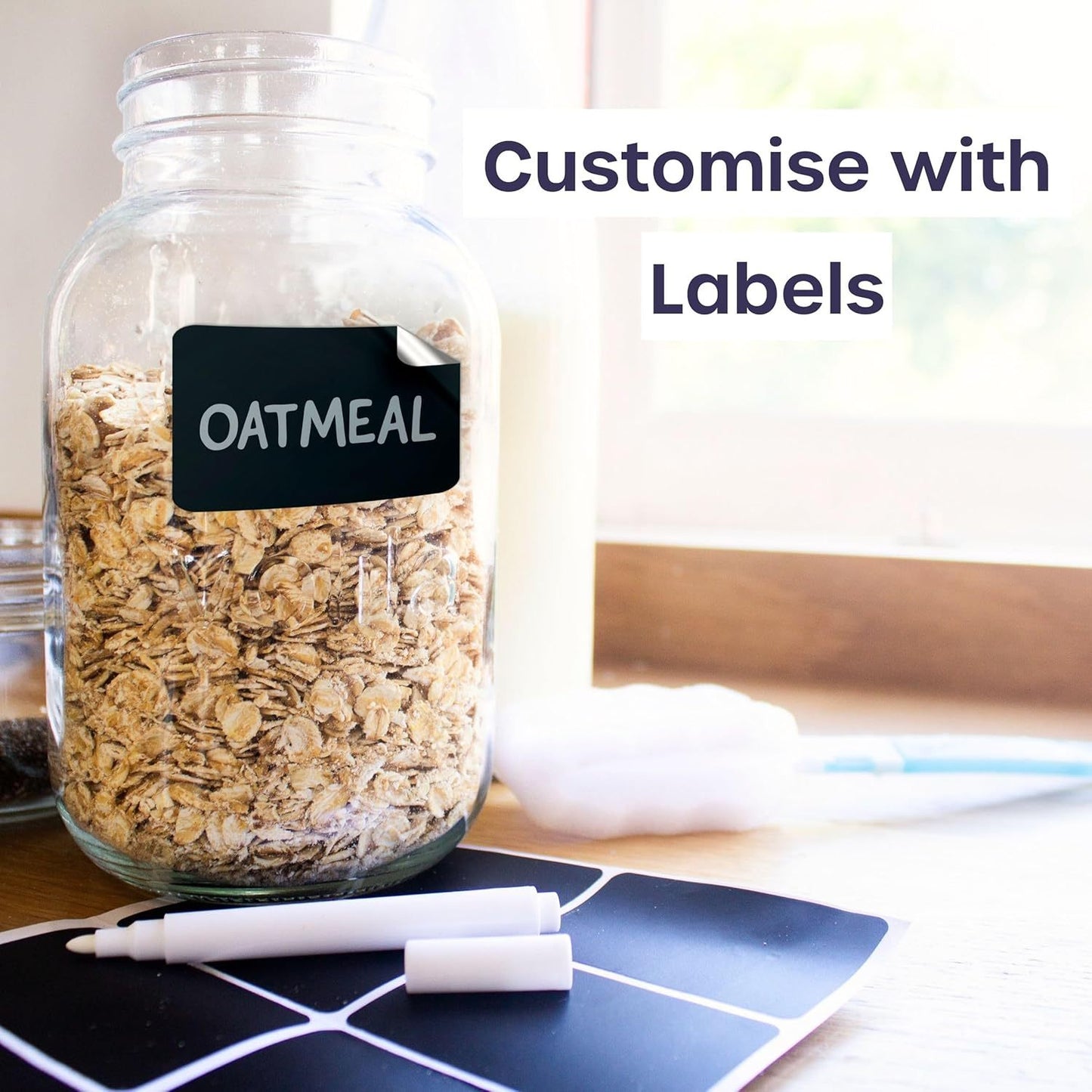 Mason Jars With Lids - 1 Litre Leakproof Glass Jars with Lids. Labels, Pen and Sponge - 12 Pack Large Mason Jar as Preserving Jars, Salad Jars, Overnight Oats Jar, and Pickling Jars
