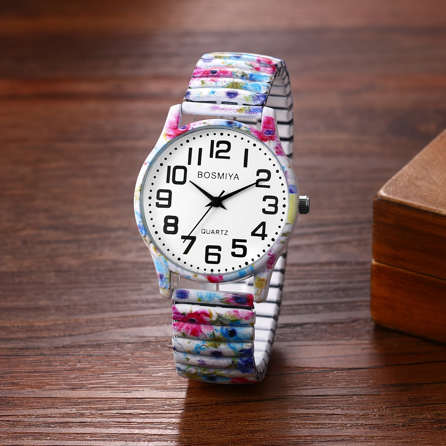 Bohemian Women'S Elastic Watch, Analog Quartz, Large Arabic Numerals Scale, Clear Easy to Read, Round Case, Printed Decorative Stainless Steel Stretch Strap, Suitable for Casual, Business, Mother'S Day Back-To-School Season Christmas Birthday Gift