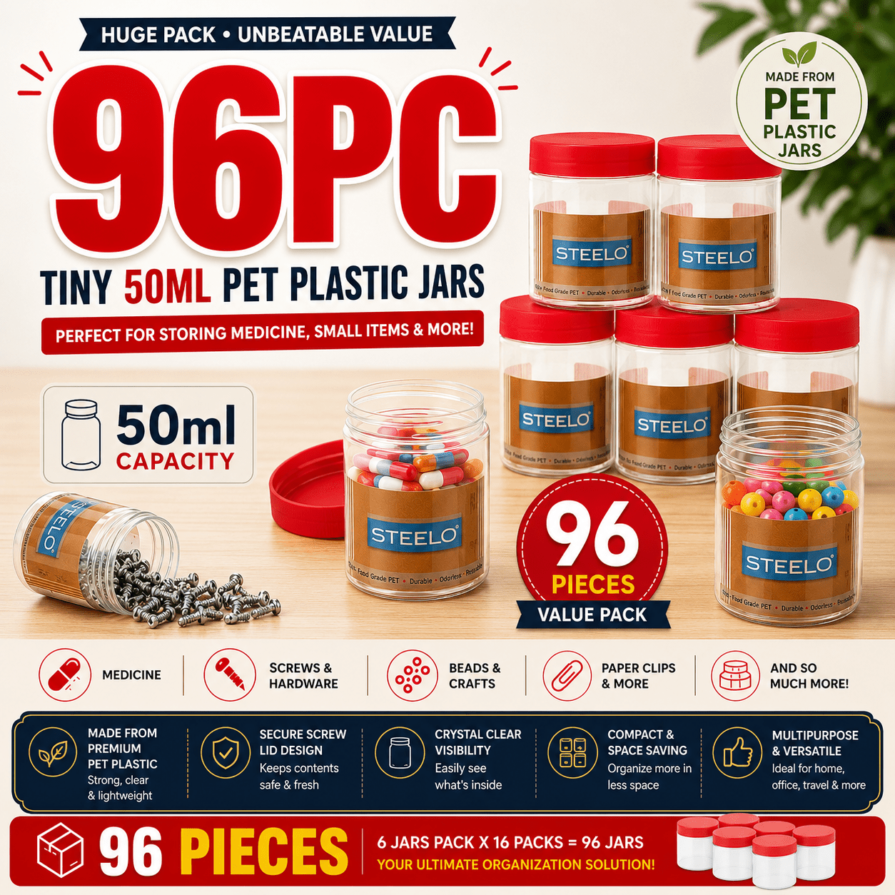 50ml/100ml/200ml/1000ml/1500ml/2000ml/2400ml/3000ml/4000ml/5000ml Plastic Jar with Lid - BPA-free Transparent Round Multi-purpose Container - Dishwasher Safe - Flip-top - Suitable for Lotions, Creams, Body Lotions, Clay, Cosmetics, Beads, Samples and Trav