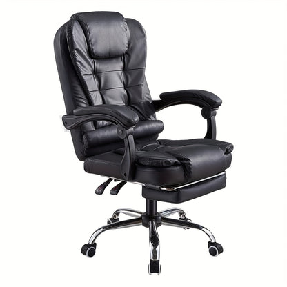 Heavy-Duty Executive PU Leather Office Chair with Footrest/Shelf Compatible for Gaming & Computer Desk, Swivel Reclining Chair with Manual Handle Adjustment, Cushioned & Backrest, Polished Base for Office, Hard Suitable for