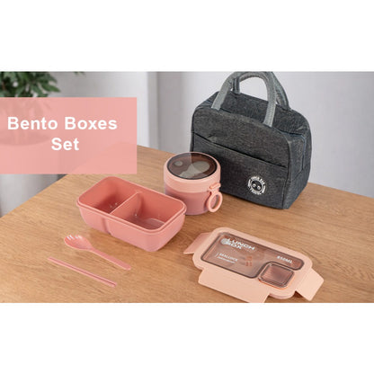 Bento box lunch set, leak proof meal preparation container, with insulated lunch bag and utensils, portable school office picnic travel lunch box
