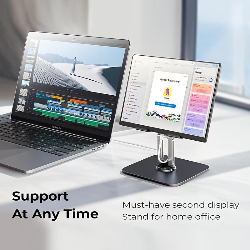 2PCS Set (1x Heavy-Duty Adjustable Tablet Stand & 1x Allen Key) - 360° Rotating Base, Foldable Design, All-Metal Construction, Ergonomic Desk Holder for iPad, Tablet, Phone & Laptop, Sturdy & Stable, Ideal for Office & Home Use