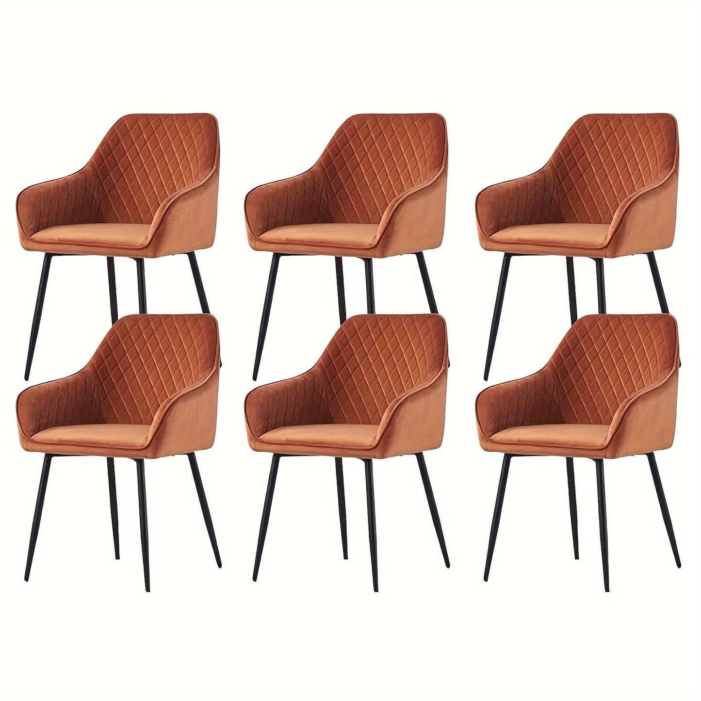 Set of 1 2 4 6 Dining Chairs Velvet Armchairs with Armrest & Backrest Upholstered Seat with Black Metal Legs