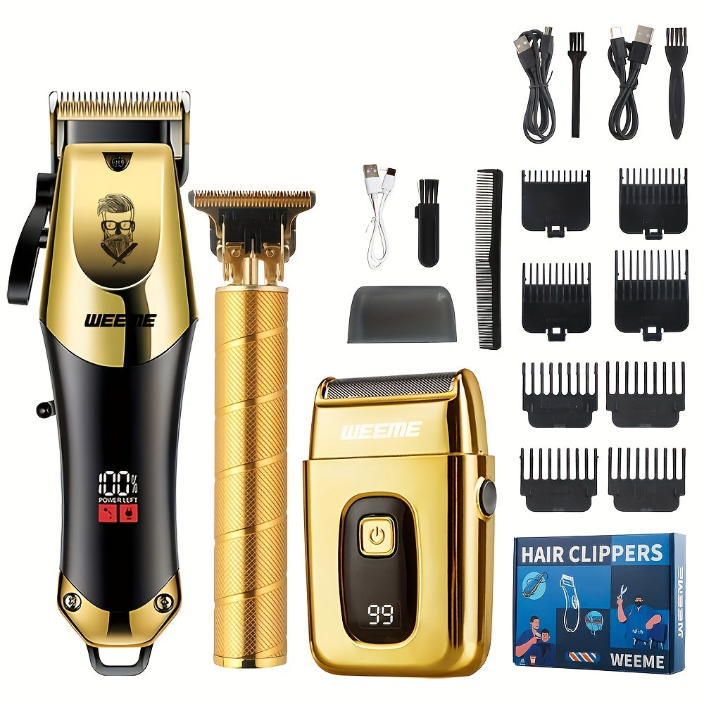 WEEME Hair Clippers 4pcs 3pcs 2pcs Black Golden for Men Professional, Beard Trimmer Kit, Cordless Clippers And Trimmers Set, Electric Razor Shavers And Nose Trimmer, Mens Grooming Kit for Barber, Valentines Day for Him Father'S Day Gift for Men