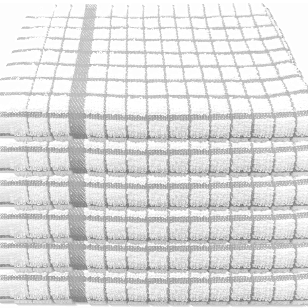 Pack of 6 Large Tea Towels 40x60cm – 100% Cotton Luxury Check Soft Kitchen Towels – Highly Absorbent Dish Cloths – Durable Washable Tea Towels for Drying Dishes, Cleaning, Cooking, Household, Restaurant, Bar, Café, Catering, Commercial & Professional Kitc