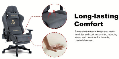 ANDYOU Gaming Chair, Breathable Office Chair, High Quality Fabric Soft Like Faux Fur. Ergonomic PC Chair, Adjustable Swivel Work Chairs with Footrest