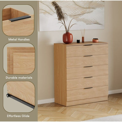Vida Designs Trega 5 Drawer Chest Of Drawers Space-Saving Storage Smooth Glide Drawers Bedroom Furniture