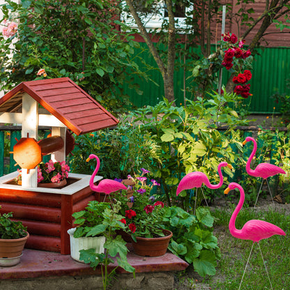 Flamingo Garden Ornaments – Pair of Pink Flamingo Yard Statues with Ground Spikes – Durable Weatherproof PE Decoration for Lawn, Patio, or Outdoor Display
