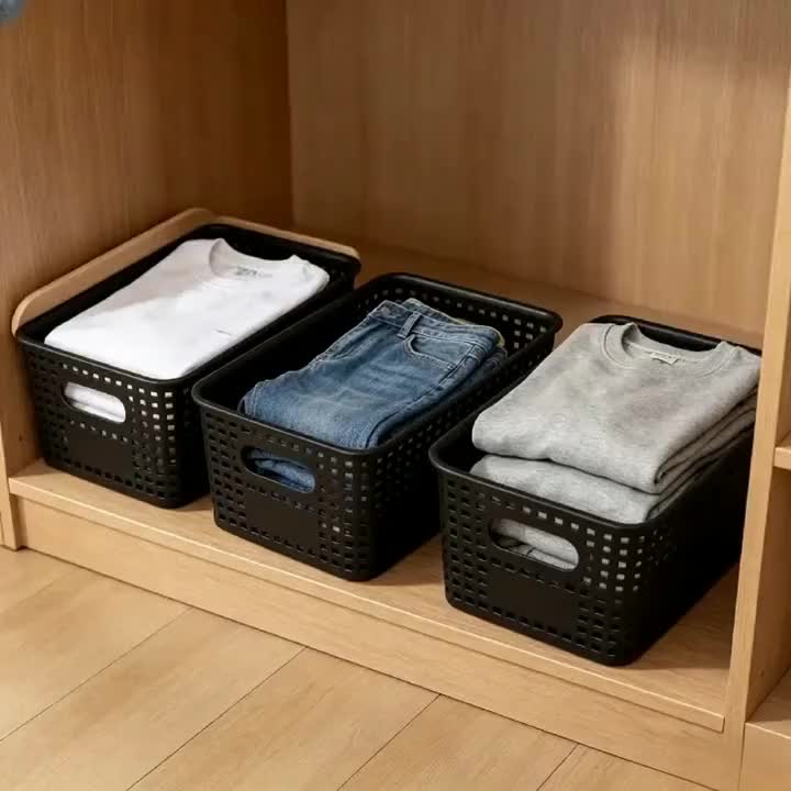 6-Pack Black Stackable Storage Bins with Bamboo Lids – Modern Lidded Plastic Boxes for Kitchen, Bathroom, Office, or Wardrobe Organization