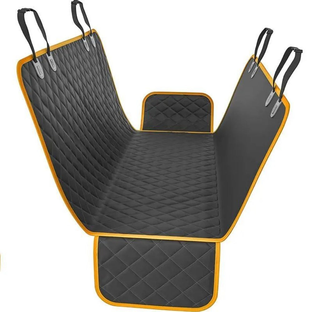 Waterproof Dog Car Seat Cover with Safety Harness Quilted Scratch Resistant Pet Hammock for Cars Trucks SUVs Black Orange Polyester Travel Cover