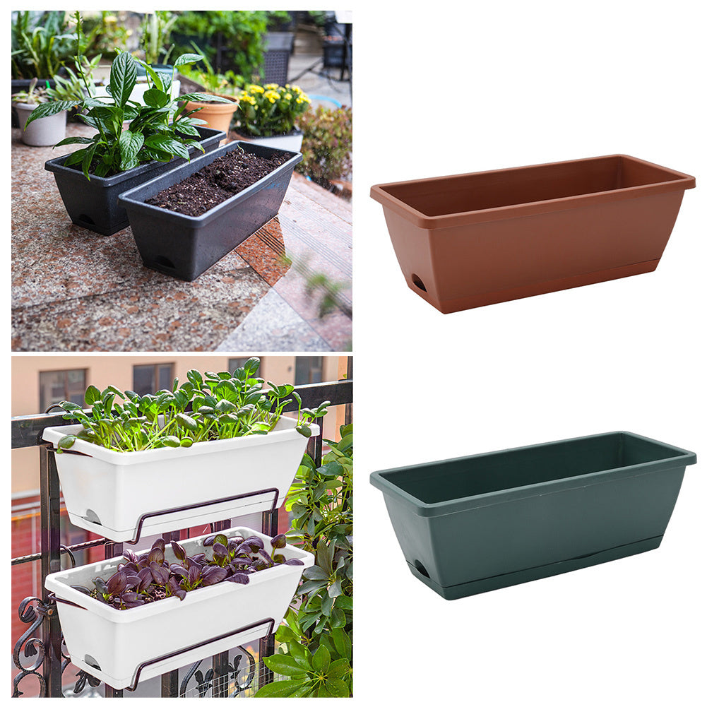 Balcony Vegetable Planter Box Set of 5 – Long Strip Plastic Window Box with Drainage & Tray, 2 Sizes, 4 Colours, for Herbs, Flowers & Succulents, Windowsill & Patio UK