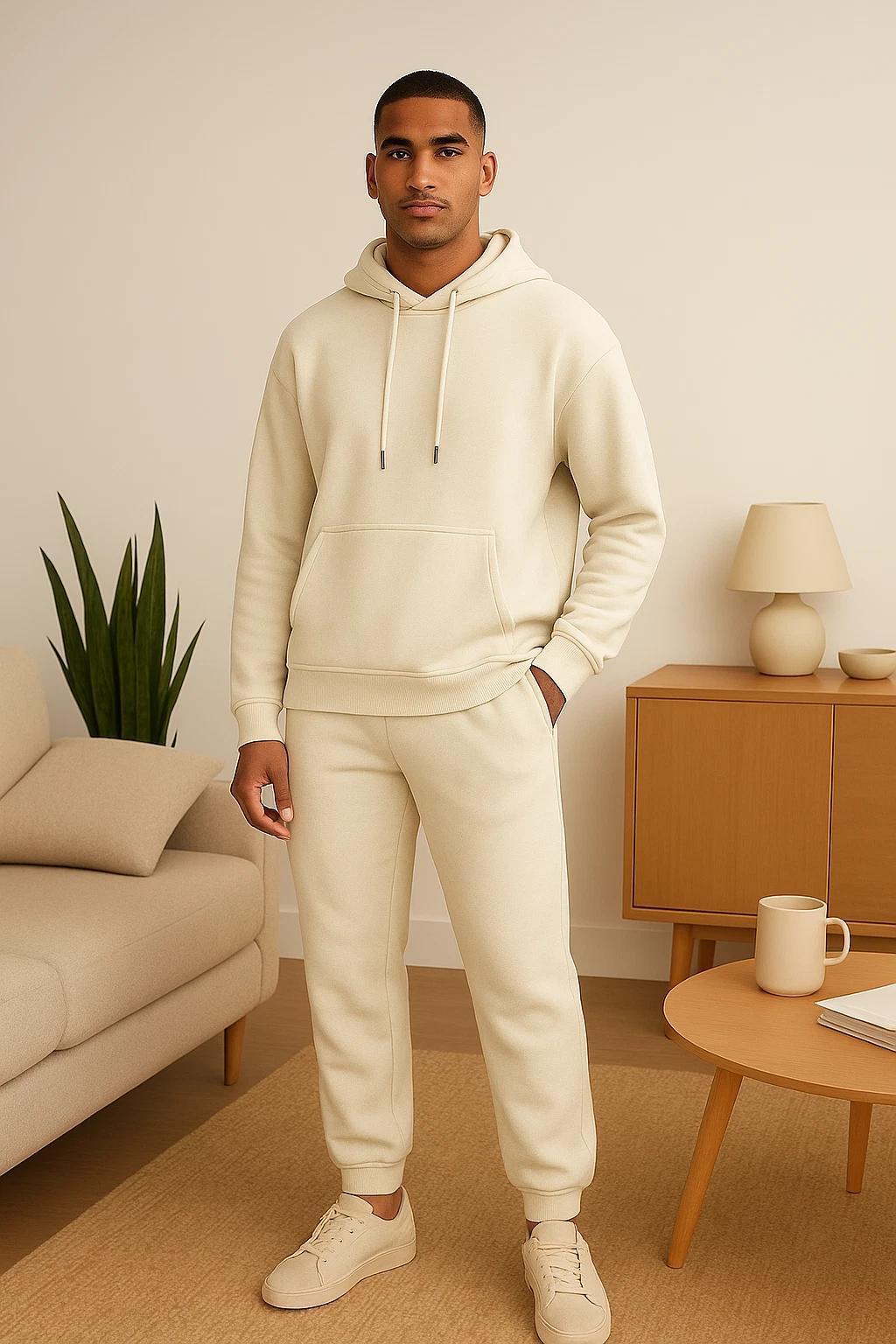 Men'S Outfit Two-Piece Set Featuring a Hooded Long-Sleeve Sweatshirt And Long Pants Solid Colour Knit Fabric Tracksuit, Regular Fit, Perfect Gift for Men, Daily & Outdoor Wear Large Pockets Matching For All Seasons S-XL
