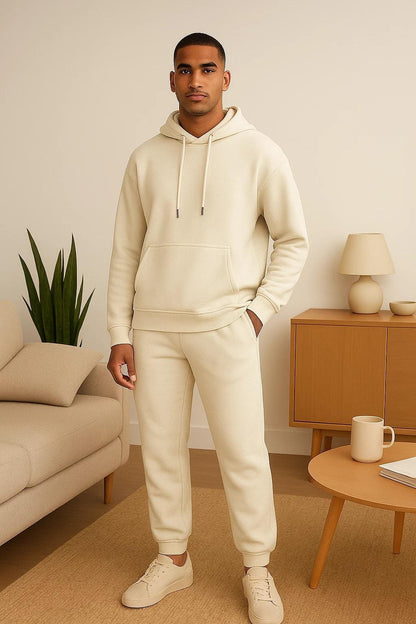 Men'S Outfit Two-Piece Set Featuring a Hooded Long-Sleeve Sweatshirt And Long Pants Solid Colour Knit Fabric Tracksuit, Regular Fit, Perfect Gift for Men, Daily & Outdoor Wear Large Pockets Matching For All Seasons S-XL