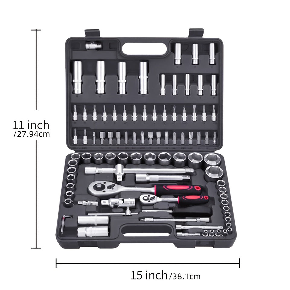 94 Socket Wrench Set Ratchet Box Toolbox Professional Home Kit 1/2" 1/4" Drive Sleeve Set The Perfect DIY Maintenance Must-have for Home Appliance Repair, Car Repair, Bicycle Repair