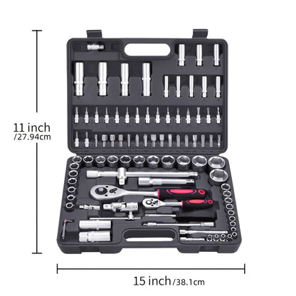 94 Socket Wrench Set Ratchet Box Toolbox Professional Home Kit 1/2" 1/4" Drive Sleeve Set The Perfect DIY Maintenance Must-have for Home Appliance Repair, Car Repair, Bicycle Repair