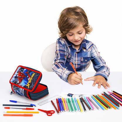 Spiderman 3 Tier Large Pencil Case Multi Compartment School Supplies Stationery Colouring Pens Pencils Sets