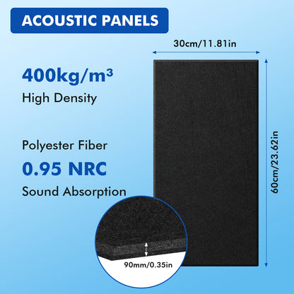 Acoustic Panels Self-Adhesive Soundproofing 16 Pack High Density 400kg/m³ Recording Studio Sound Absorbing Foam Tiles 60x30x0.9cm