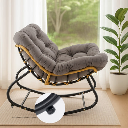 Egg Chairs Oversized Rattan Wicker Outdoor Rocking Chair Metal Frame Garden Rocking Chair Large Support Modern with Cushioned Seat