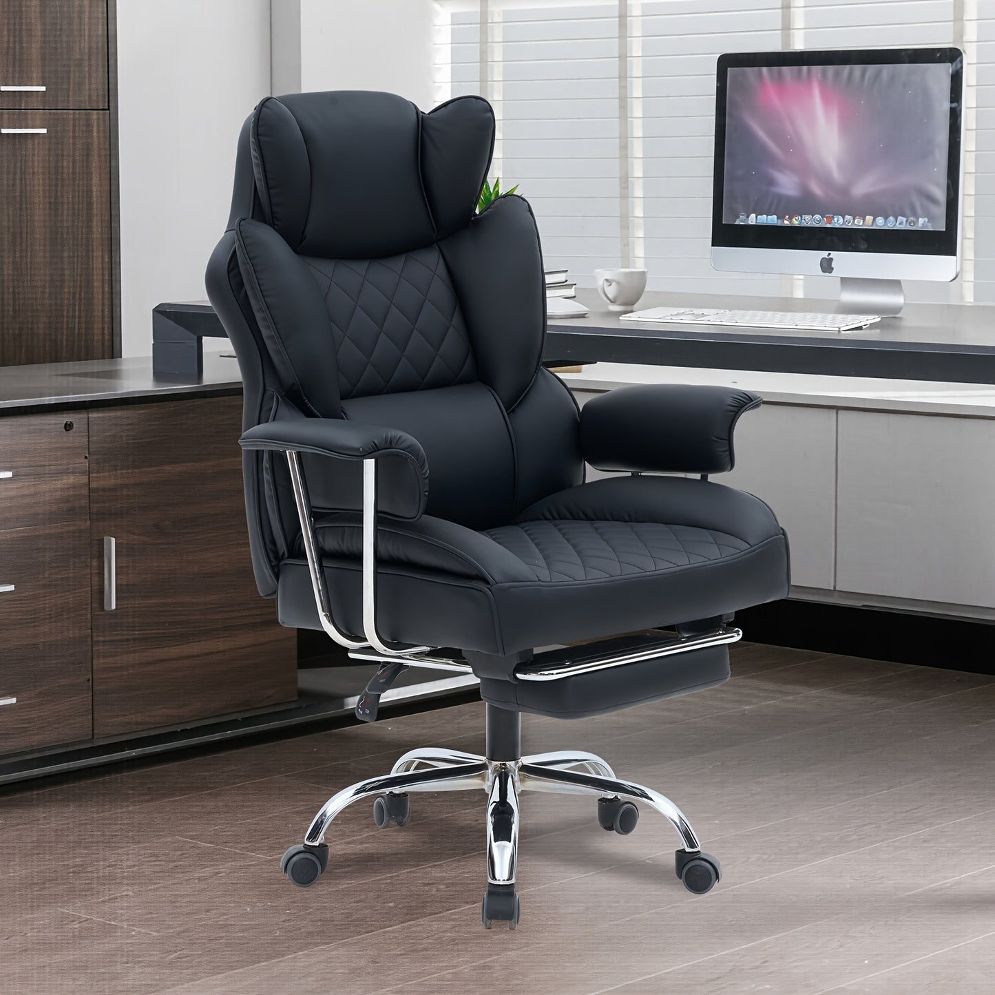 Big And Tall Ergonomic Office Chair with Footrest, Extra Wide Seat And Lumbar Support, Soft Fixed Armrests Comfortable Computer Desk Chair for Home Or Office