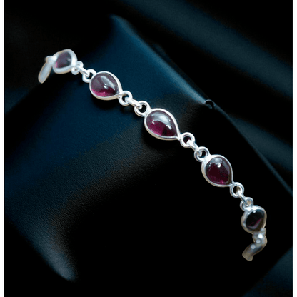 925 Sterling Silver Natural Gemstone Adjustable Bracelet ~ Teardrop Link Bracelet ~ Simple Elegant Jewelry