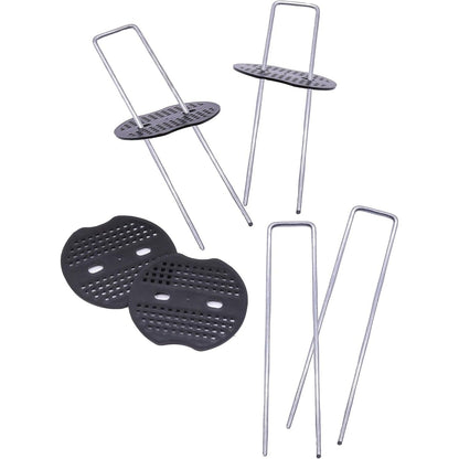 Weed Control Membrane Pegs + 100 Buffer Washers - 6” Galvanized Steel Anchor Pegs for Weed Mat, Landscape Staples, Artificial Grass Pins, Ground Cover Barrier (100-6inch)