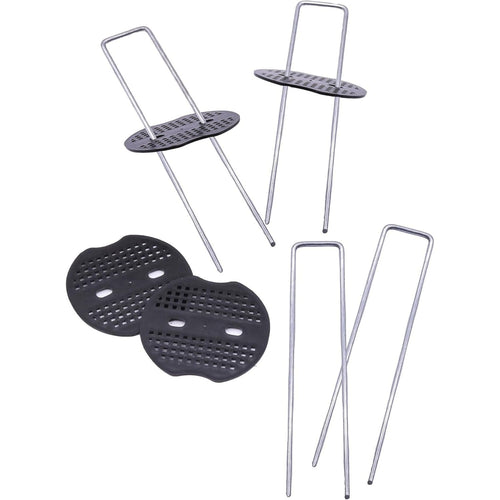 Weed Control Membrane Pegs + 100 Buffer Washers - 6” Galvanized Steel Anchor Pegs for Weed Mat, Landscape Staples, Artificial Grass Pins, Ground Cover Barrier (100-6inch)
