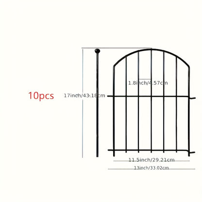 Decorative Garden Fence Outdoor, 10pcs Rustproof Metal Animal Barrier Fence, Black Ornamental Fence for Yard, Patio, Lawn, Garden Bed, Easy to Install