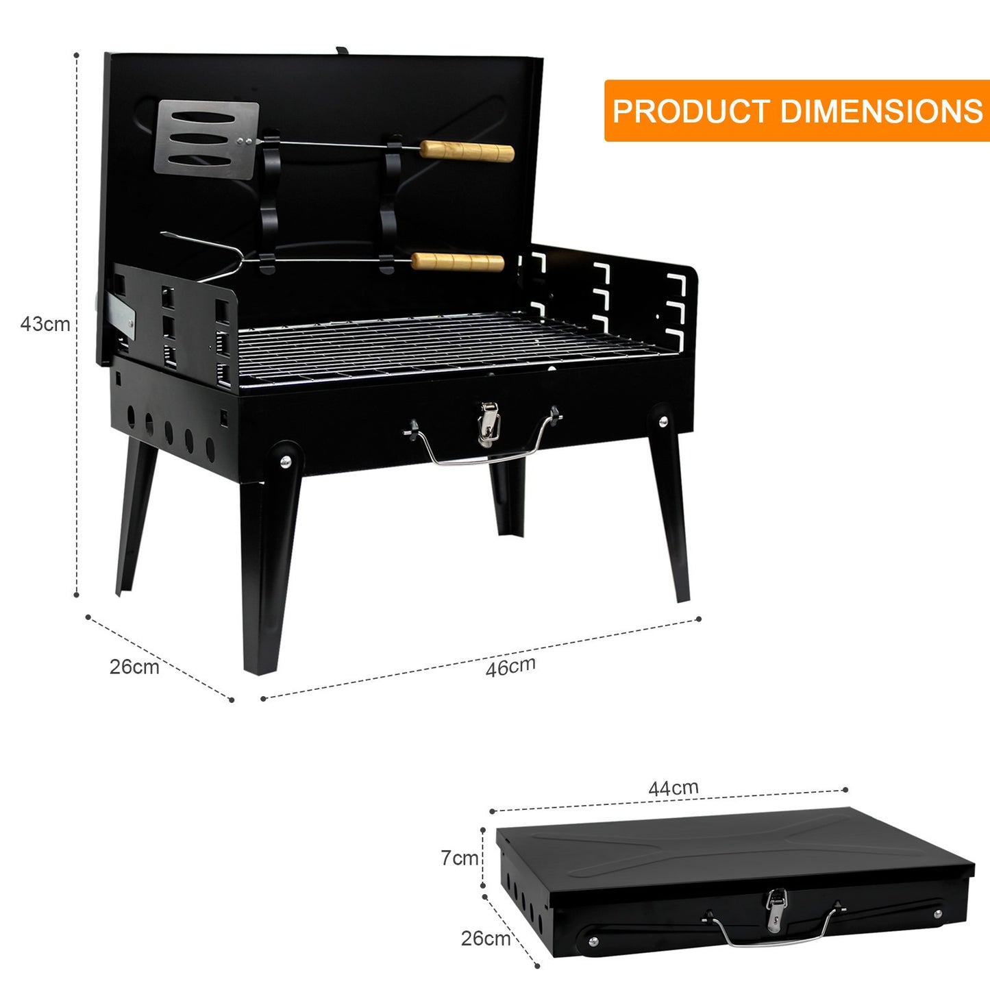 Portable BBQ Charcoal Grill - Folding Small Travel BBQ Grill with Tool Set - Mini Foldable Steel BBQ Grill for Camping, Garden, Picnic, Outdoor - Black