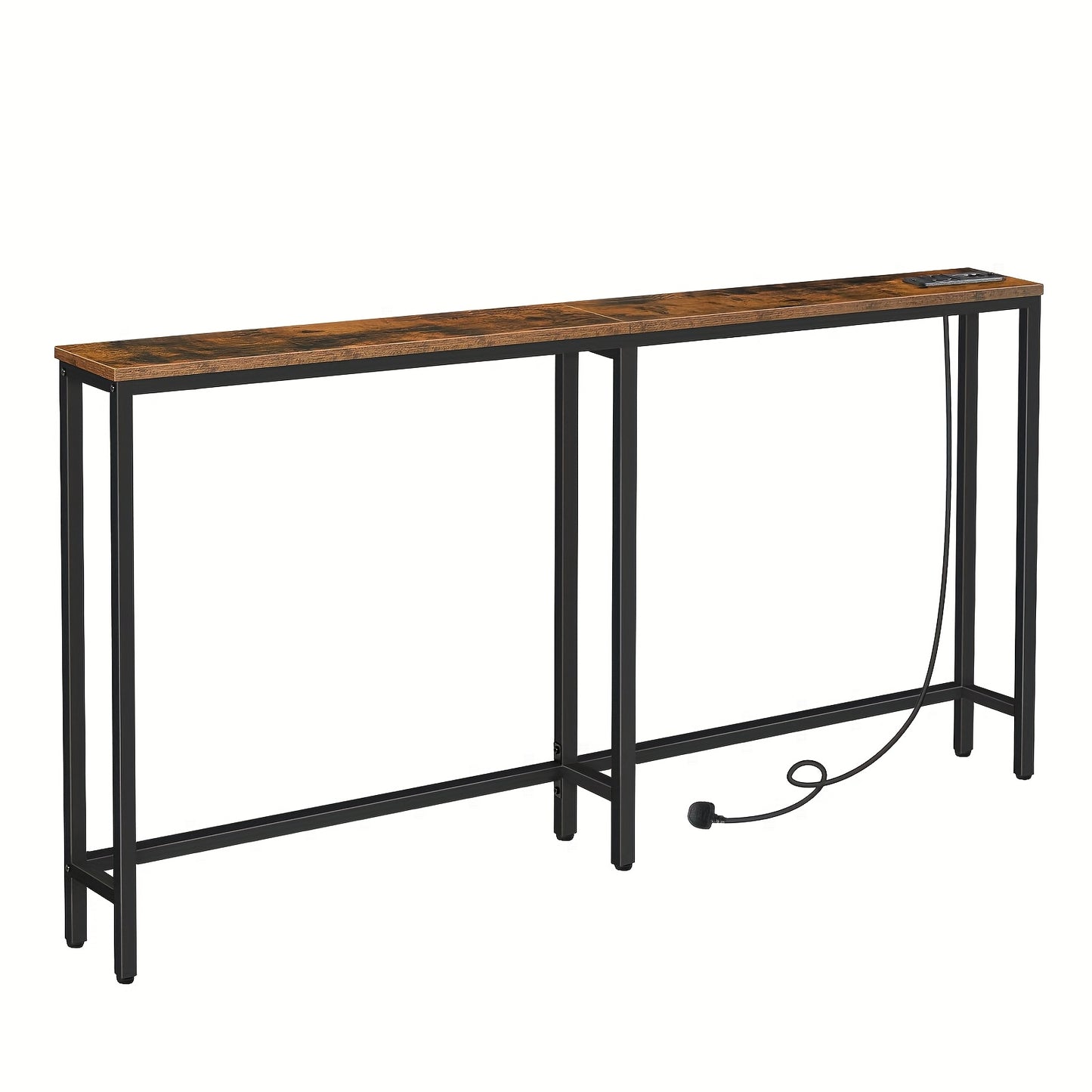 Console Table with Power Outlet, 160cm Narrow Sofa Table, Industrial Entryway Table with USB Ports, Behind Couch Table Or Entryway, Hallway, Foyer, Living Room, Rustic Brown