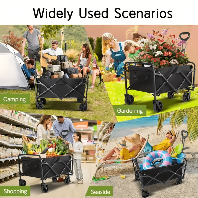 1pc Large Capacity Campervan for 149.69KG with Drinks Pocket, Heavy Duty Utility Wagon, All Terrain Trolley for Groceries Outdoor Beach Gardening Shopping Pet Outings Fishing