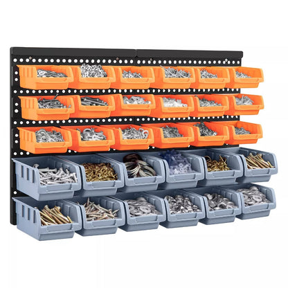 32pc Wall Mounted Storage Bins Garage Organiser Pegboard Rack System for Screws Nuts Bolts Nails Small Parts Workshop Shed UK