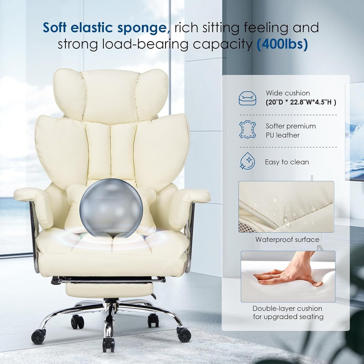 GartistGo Executive Office Chair Desk Chair, PU Computer Recliner, Ergonomic Office Chair with Footrest, Heavy Duty Leather Office Chairs for Home Office, High Back Swivel Chair