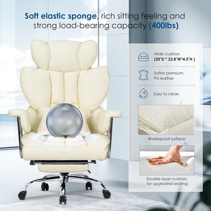 GartistGo Executive Office Chair Desk Chair, PU Computer Recliner, Ergonomic Office Chair with Footrest, Heavy Duty Leather Office Chairs for Home Office, High Back Swivel Chair