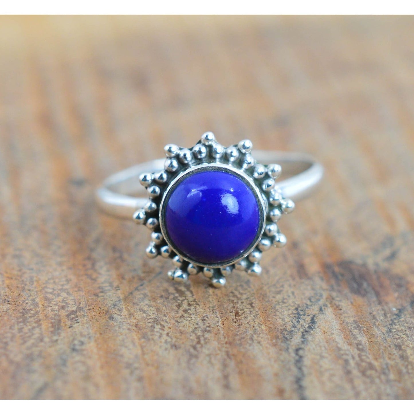 925 Sterling Silver Natural Opal / Labradorite /Moonstone/Labradorite/Amethyst /Turquoise/Chalcedony/Tigers Eye Round Flower Ring