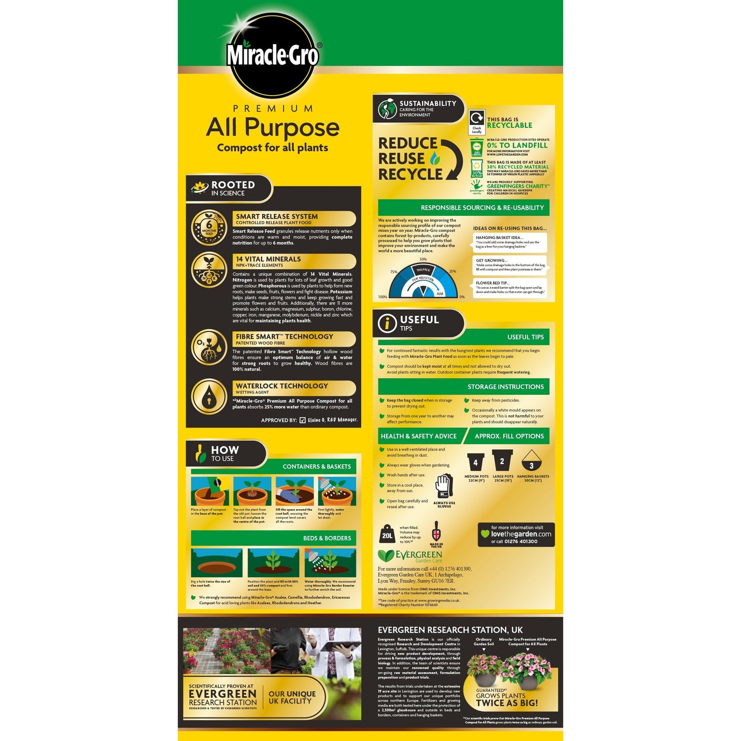 Miracle-Gro All Purpose Premium Compost 20L Nutrient Enriched Soil for Garden Flower All Plants Maximum Root Growth Multi-Purpose