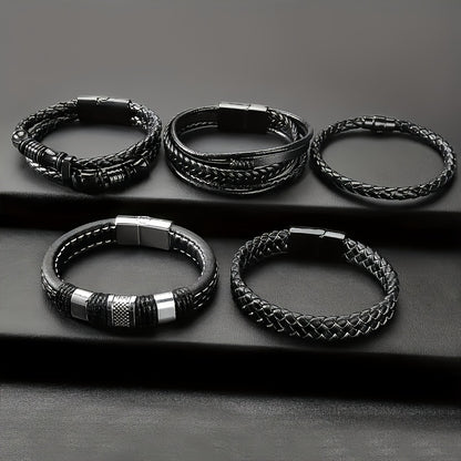 5pcs Men'S Stylish Casual Bangle bangle bracelet Set, Unisex Versatile Accessory, Festival Gift for Valentine'S Day And Graduation Season, Trendy Multi-Piece Jewelry