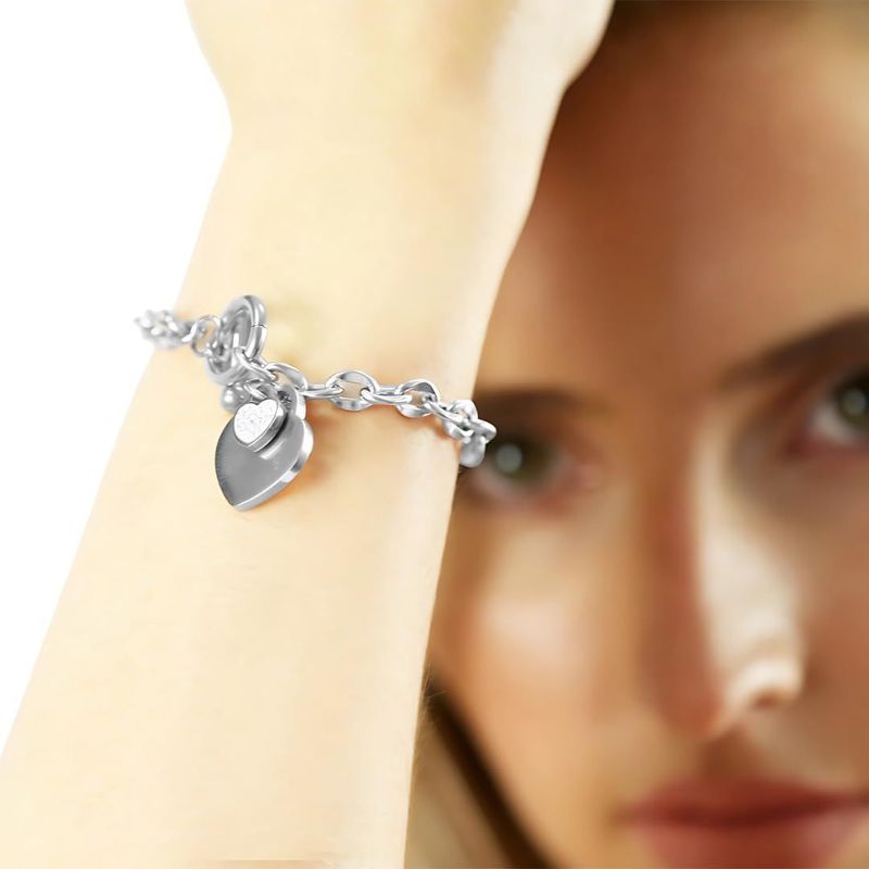 MGJ™ Austrian Crystal Heart Charm Toggle Bracelet for Women – Hypoallergenic Jewelry Gift in Silvery, Golden, or Rose Golden | Includes Premium White Gift Box, Bag & Christmas Card Festive Christmas Gift for Women Ladies, Wife, Her – Includes White Gift B