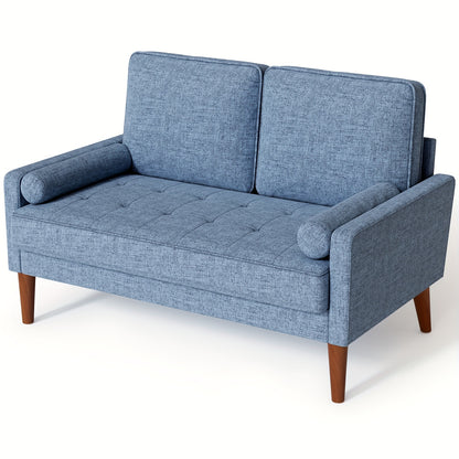 [Modern Linen Sofa] Comfy Modern Linen Sofa with Spring Cushion | Small 2 Seater for Living Room, Bedroom, Office - Love Seat with Armrests in Ashbeige