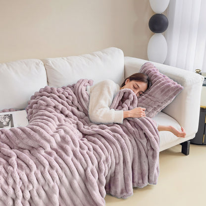 Luxurious Faux Rabbit Fur Throw Blanket - Ultra-Soft & Warm All-Season Luxury Blanket, Double-Sided Plush Fur for Couch, Bed, Travel, Office - Machine Washable, Elegant Home Decor Gift for Valentine'S Day, Housewarming, Birthday
